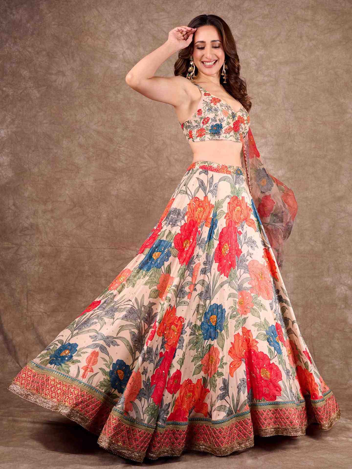 Pastel Tan & Multi Bella Floral Lehenga Set