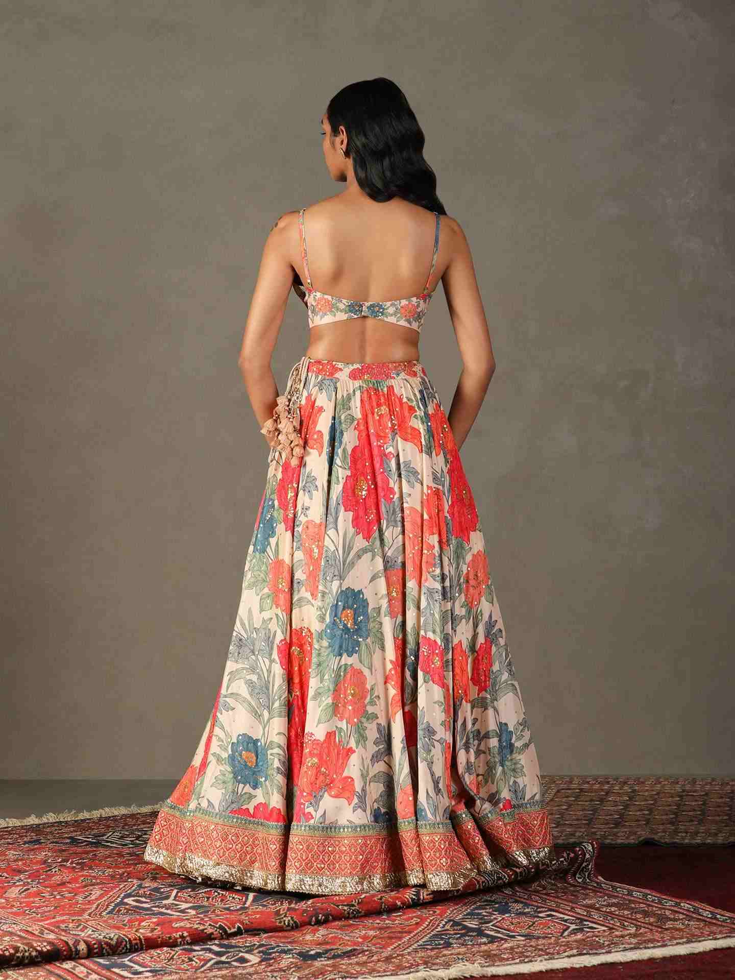 Pastel Tan & Multi Bella Floral Lehenga Set