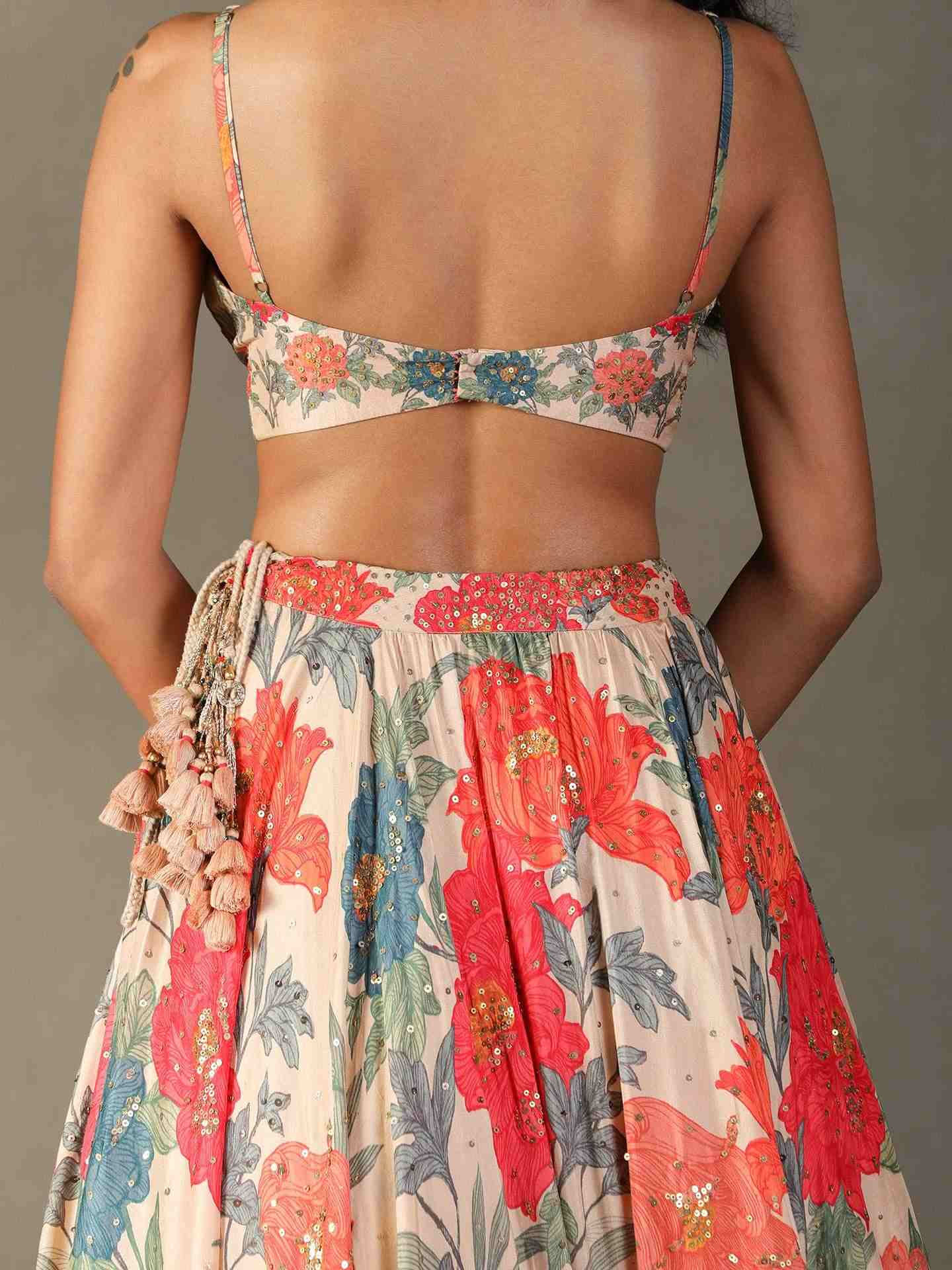 Pastel Tan & Multi Bella Floral Lehenga Set