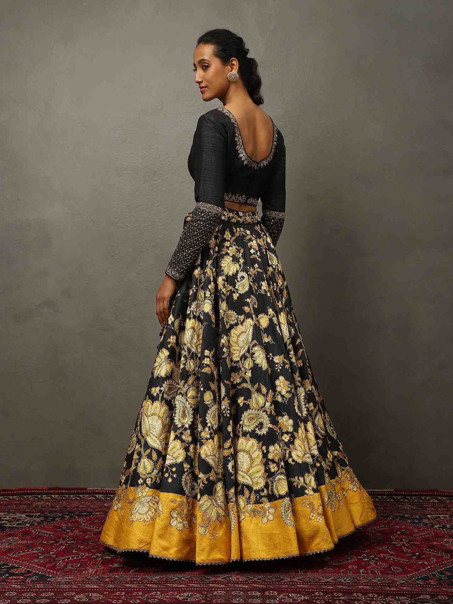 Black & Golden Yellow Roshafi Lehenga Set