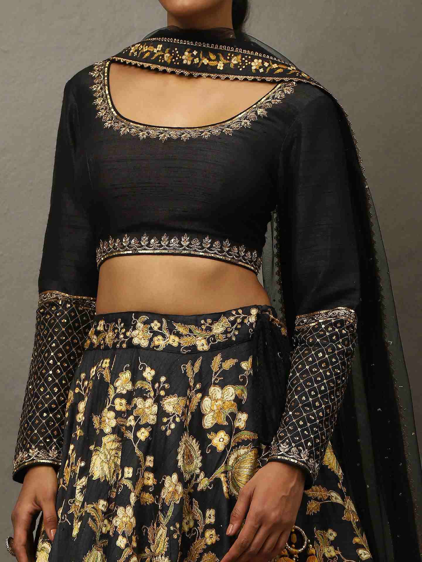 Black & Golden Yellow Roshafi Lehenga Set