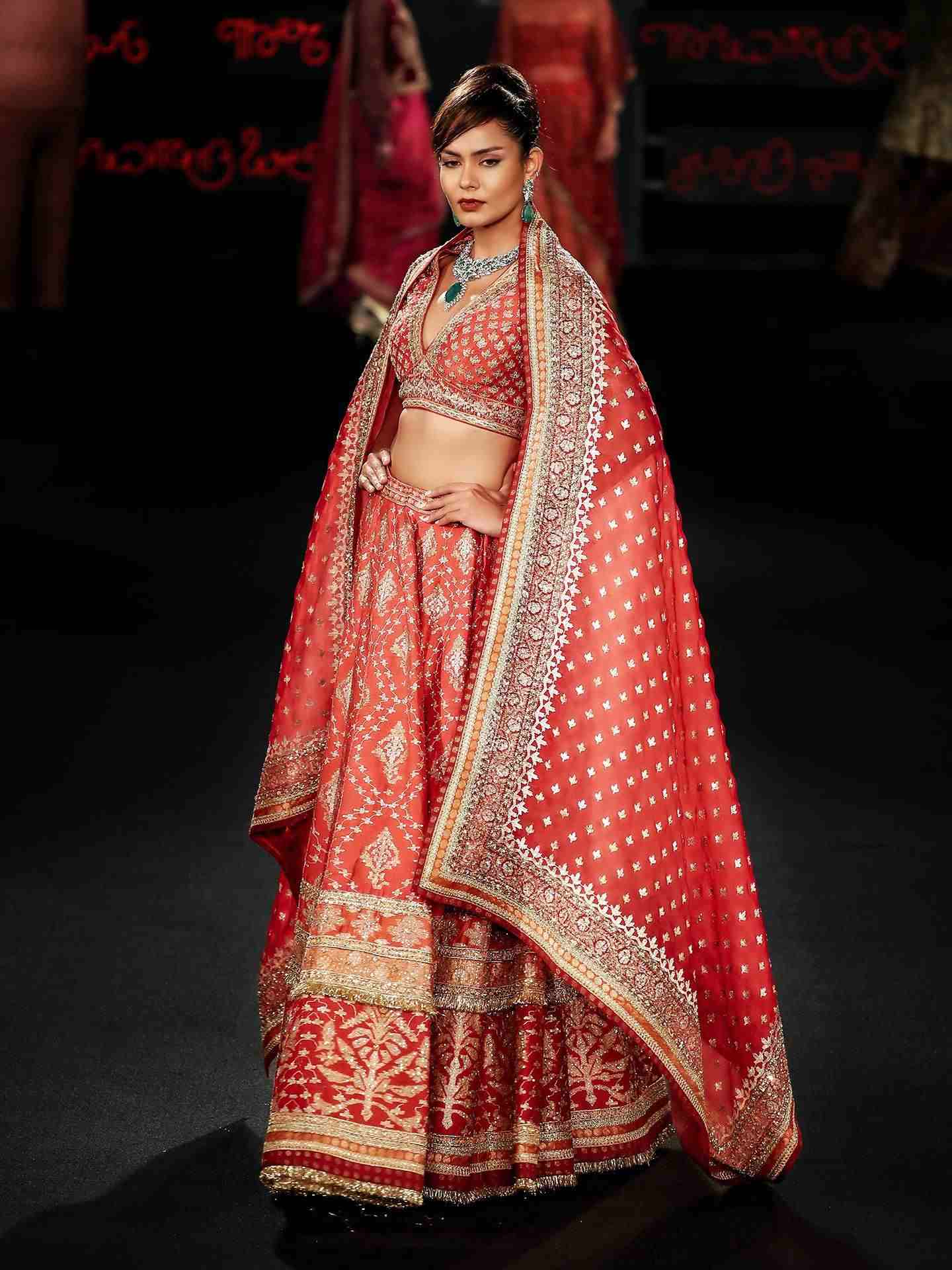Red Jamdani Lehanga Set