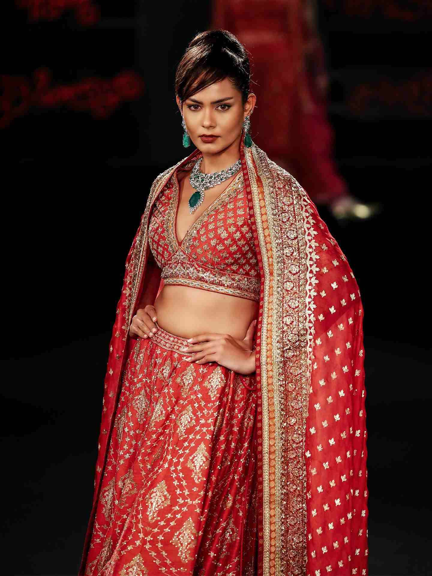 Red Jamdani Lehanga Set