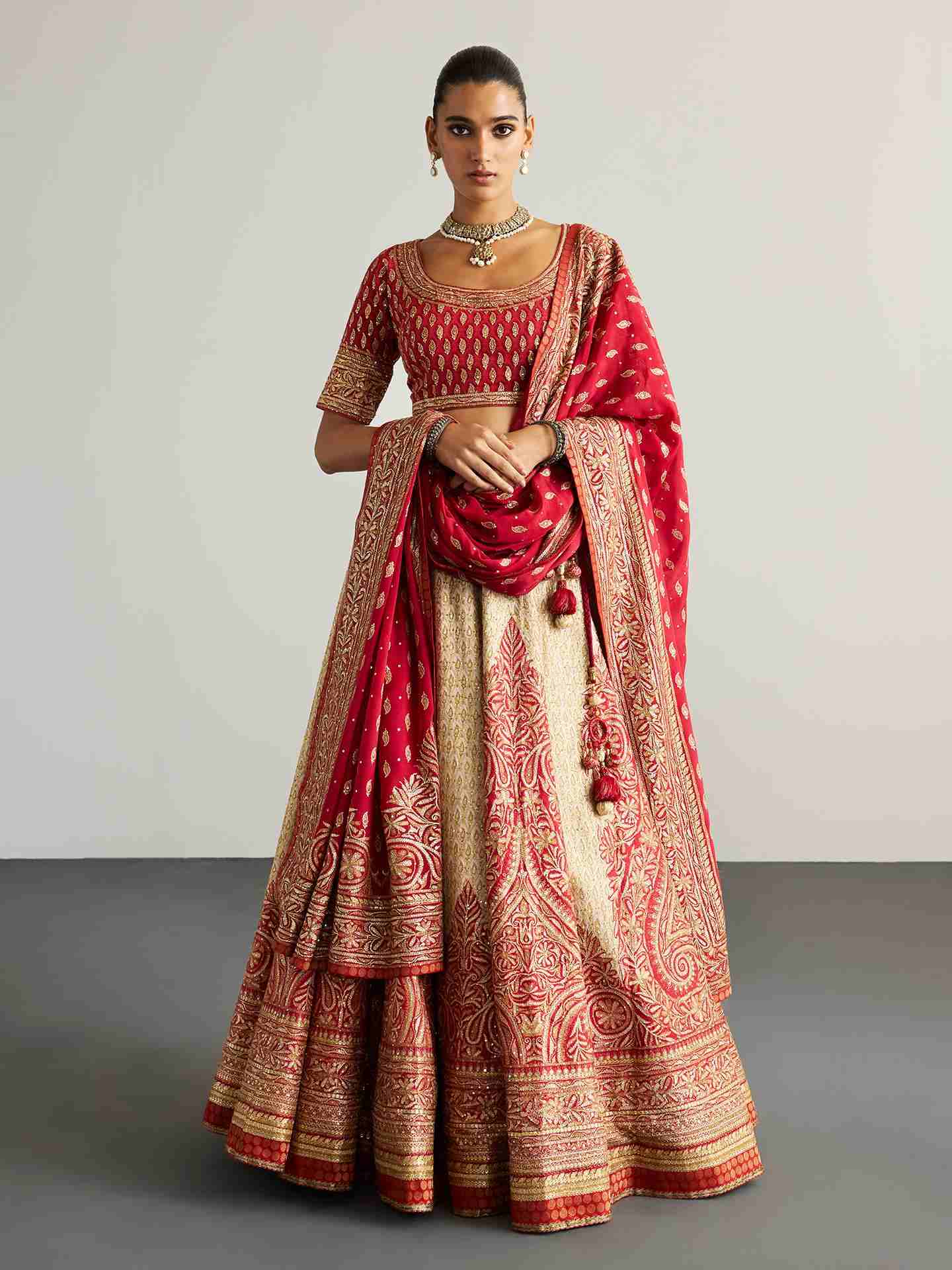 Offwhite & Red Ziba Lehenga Set