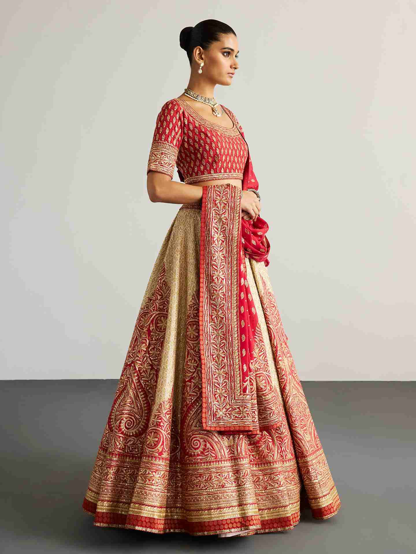 Offwhite & Red Ziba Lehenga Set