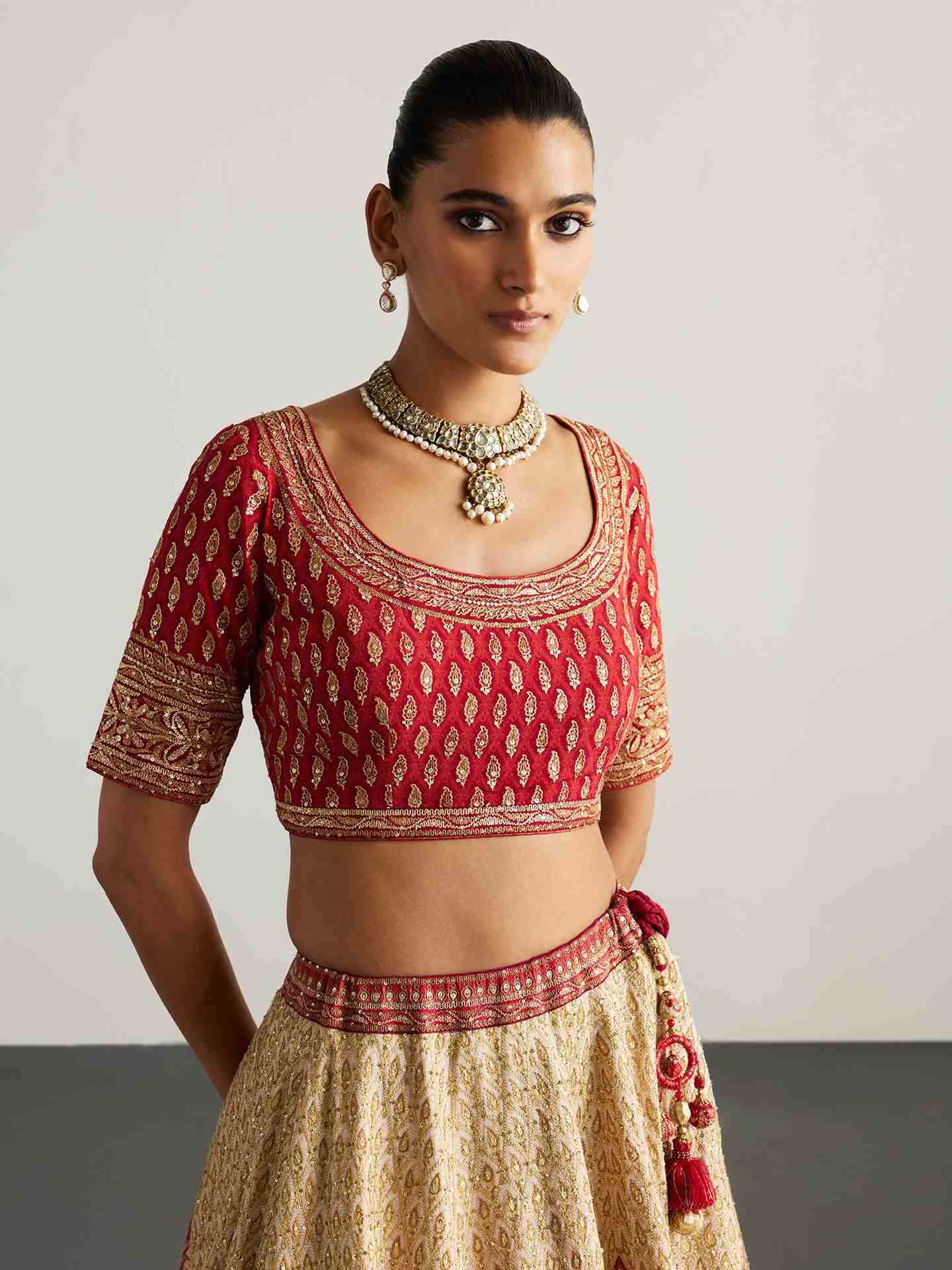 Offwhite & Red Ziba Lehenga Set