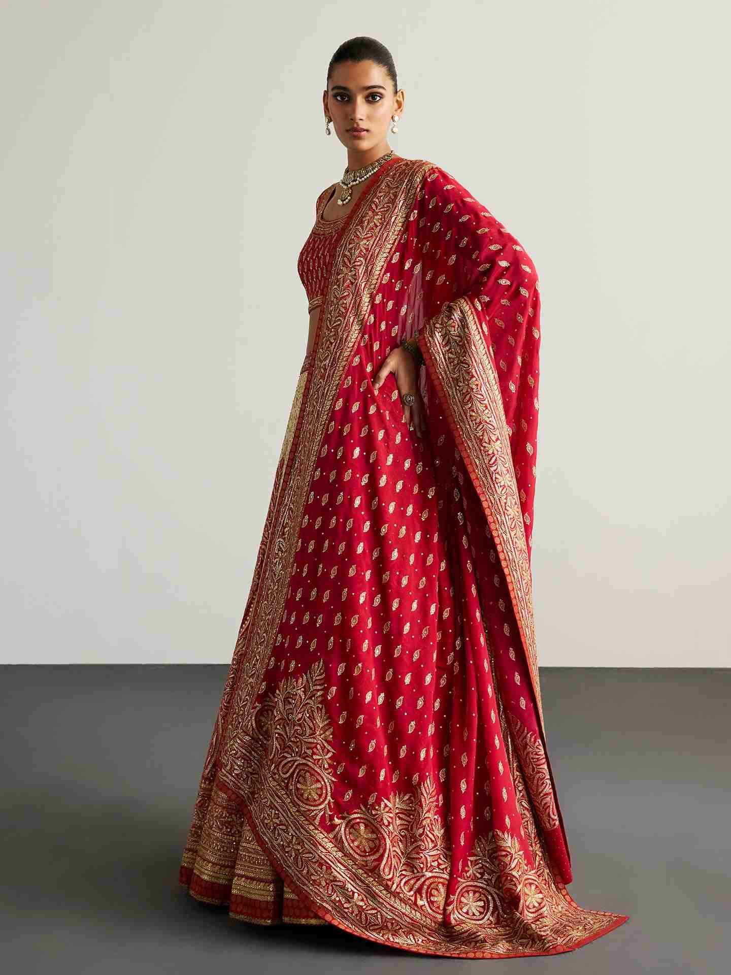 Offwhite & Red Ziba Lehenga Set