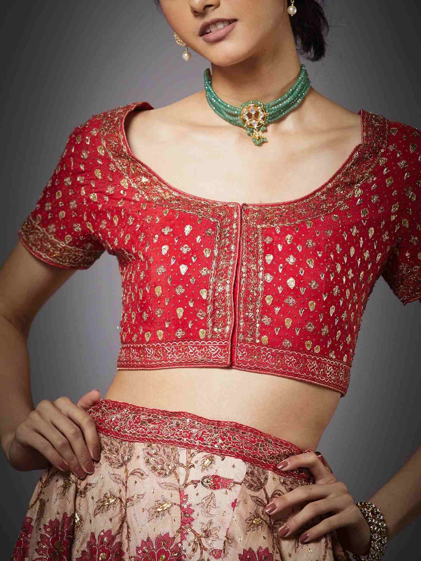 Red & Beige Prasad Lehenga Set