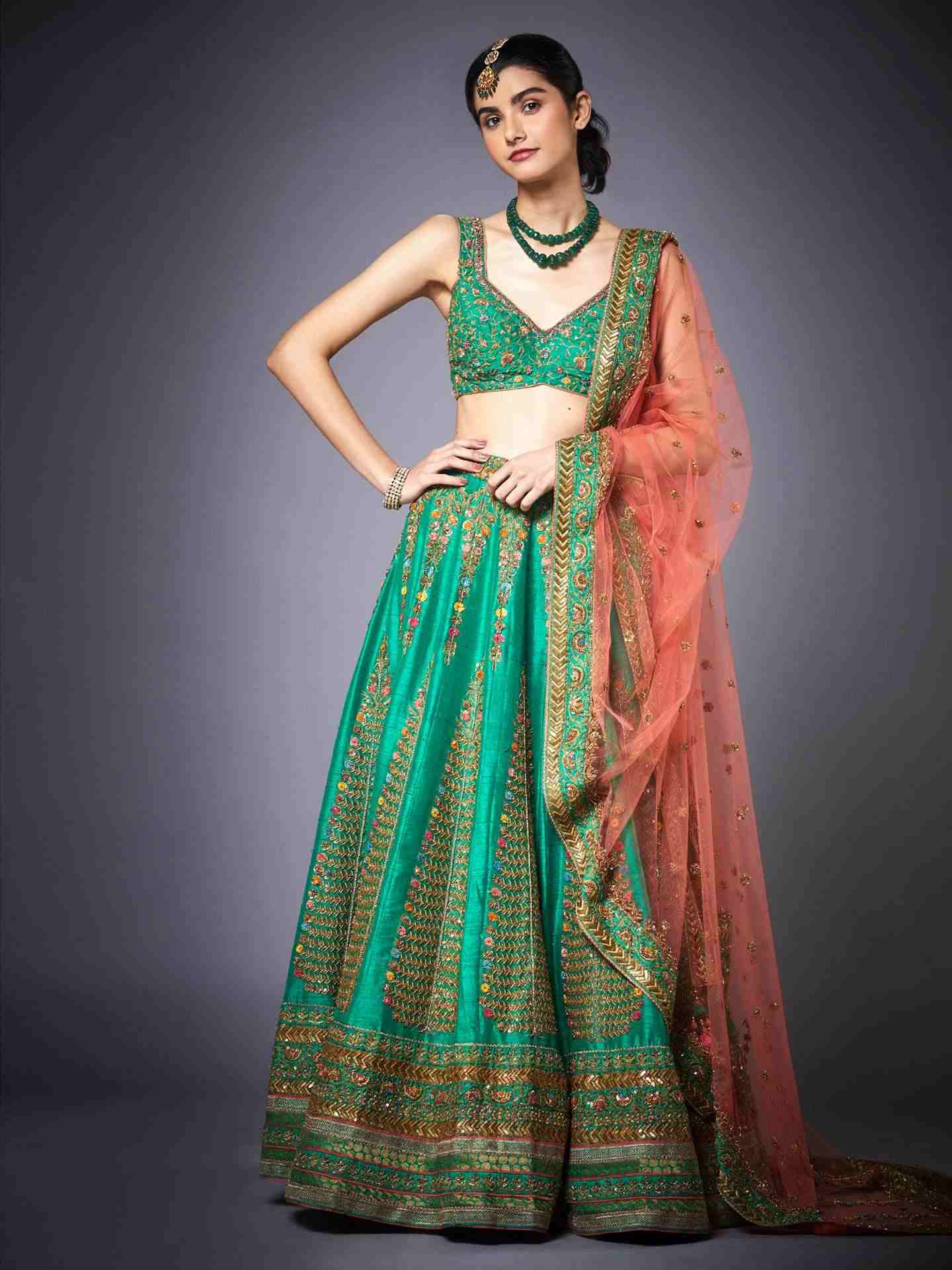 Forest Green & Peach Surya Lehenga Set