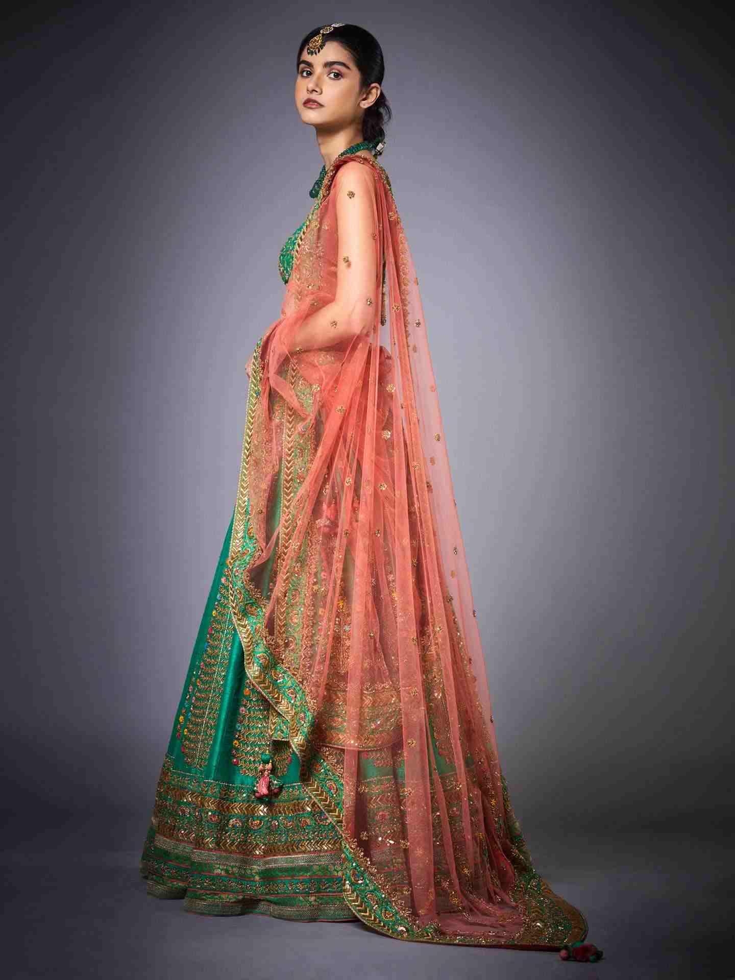 Forest Green & Peach Surya Lehenga Set