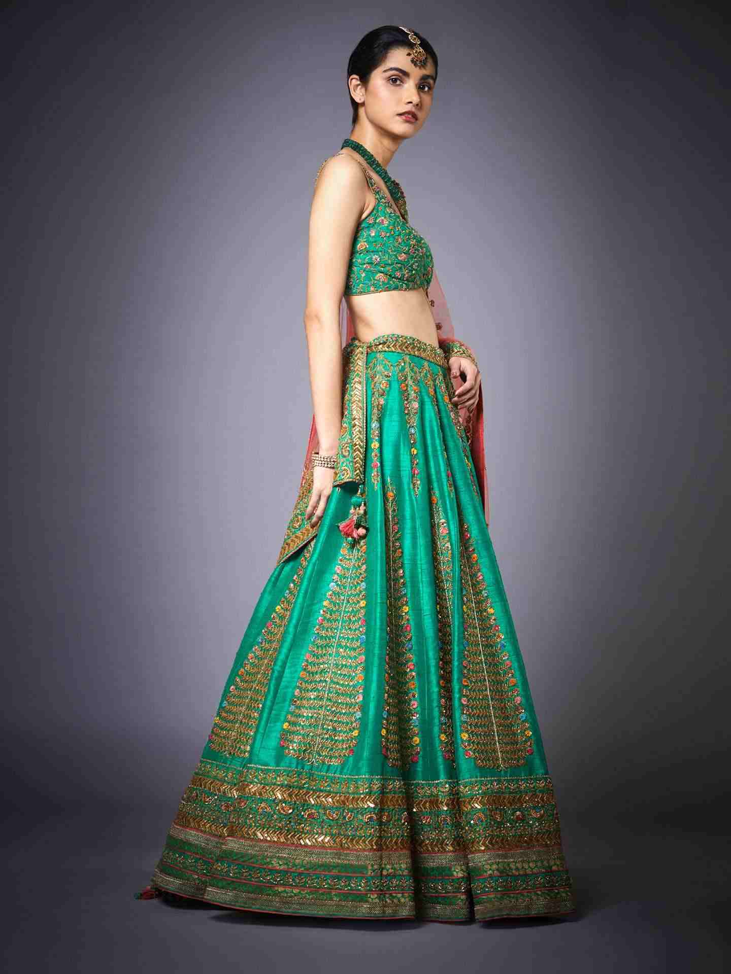 Forest Green & Peach Surya Lehenga Set