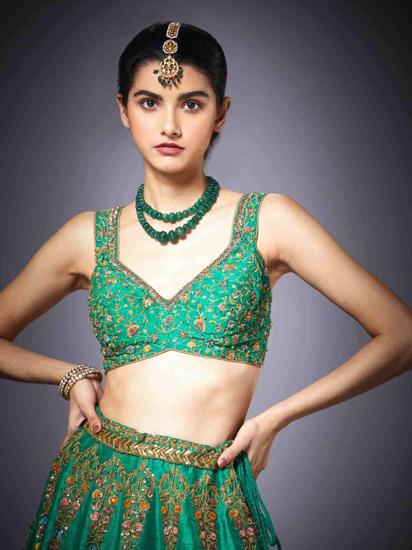 Forest Green & Peach Surya Lehenga Set