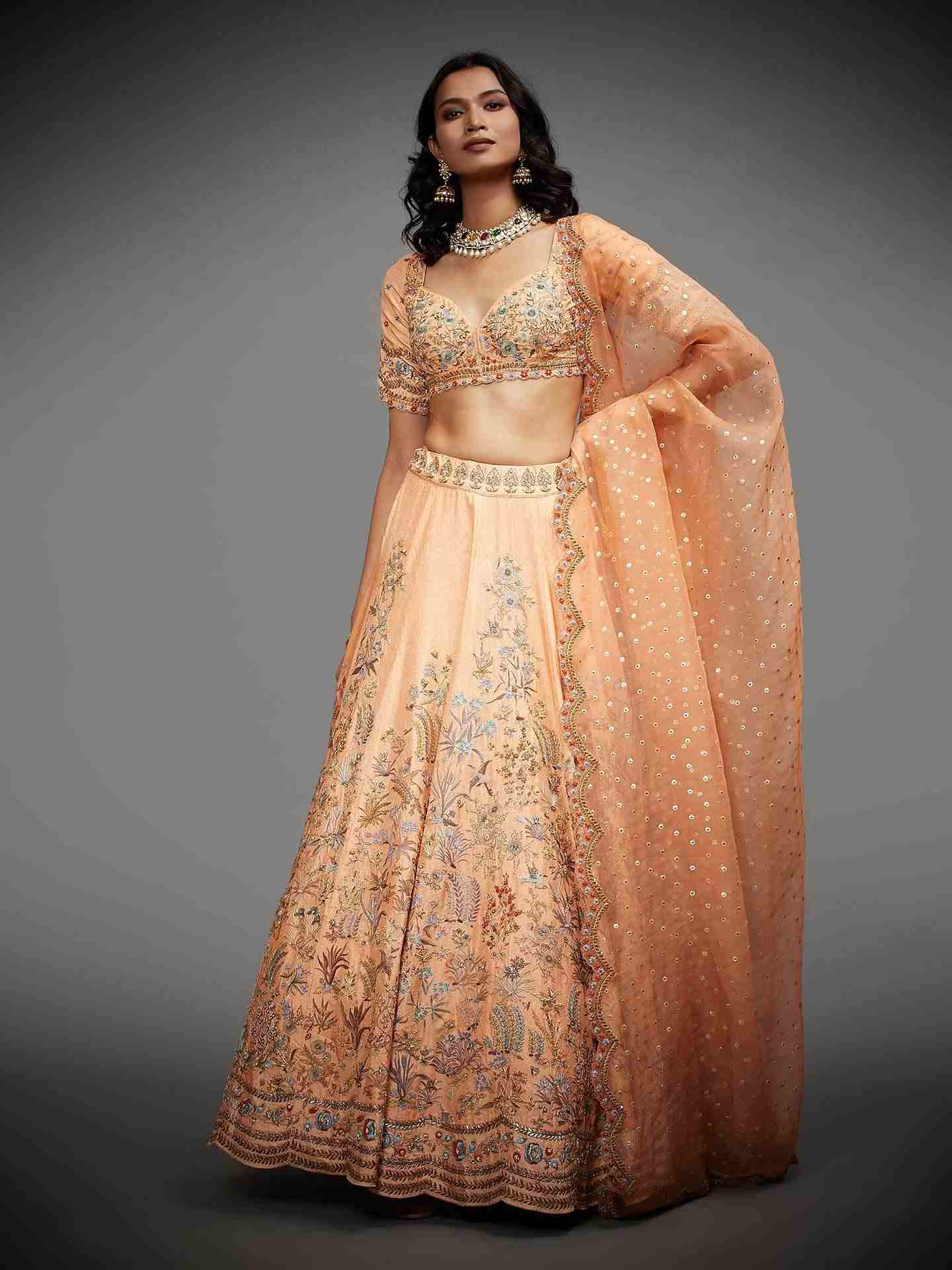 Peach & Multi Nazli Lehenga Set
