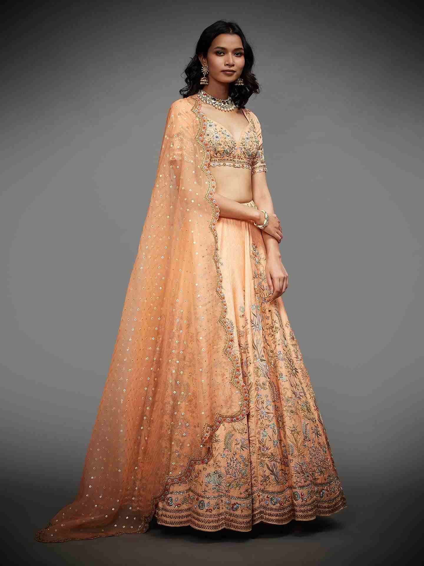 Peach & Multi Nazli Lehenga Set