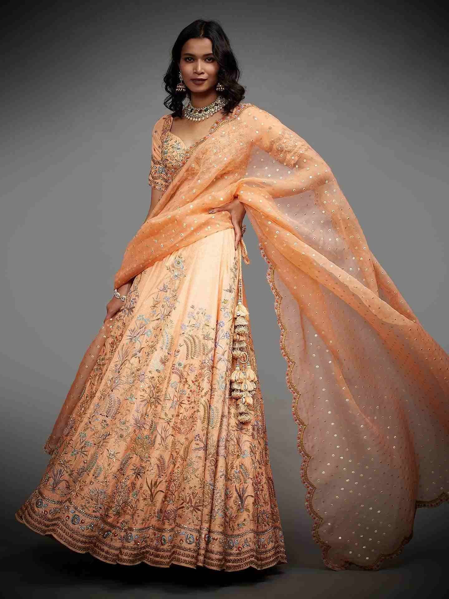 Peach & Multi Nazli Lehenga Set