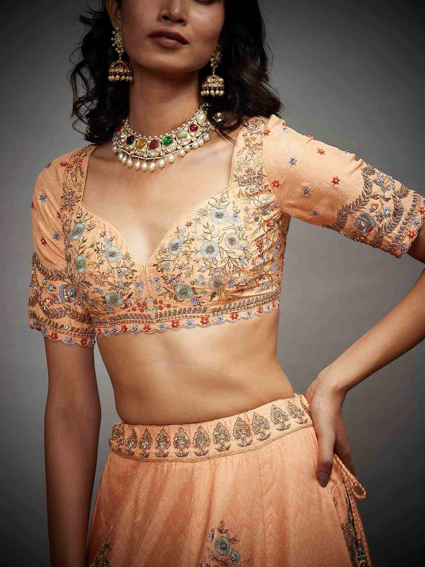 Peach & Multi Nazli Lehenga Set