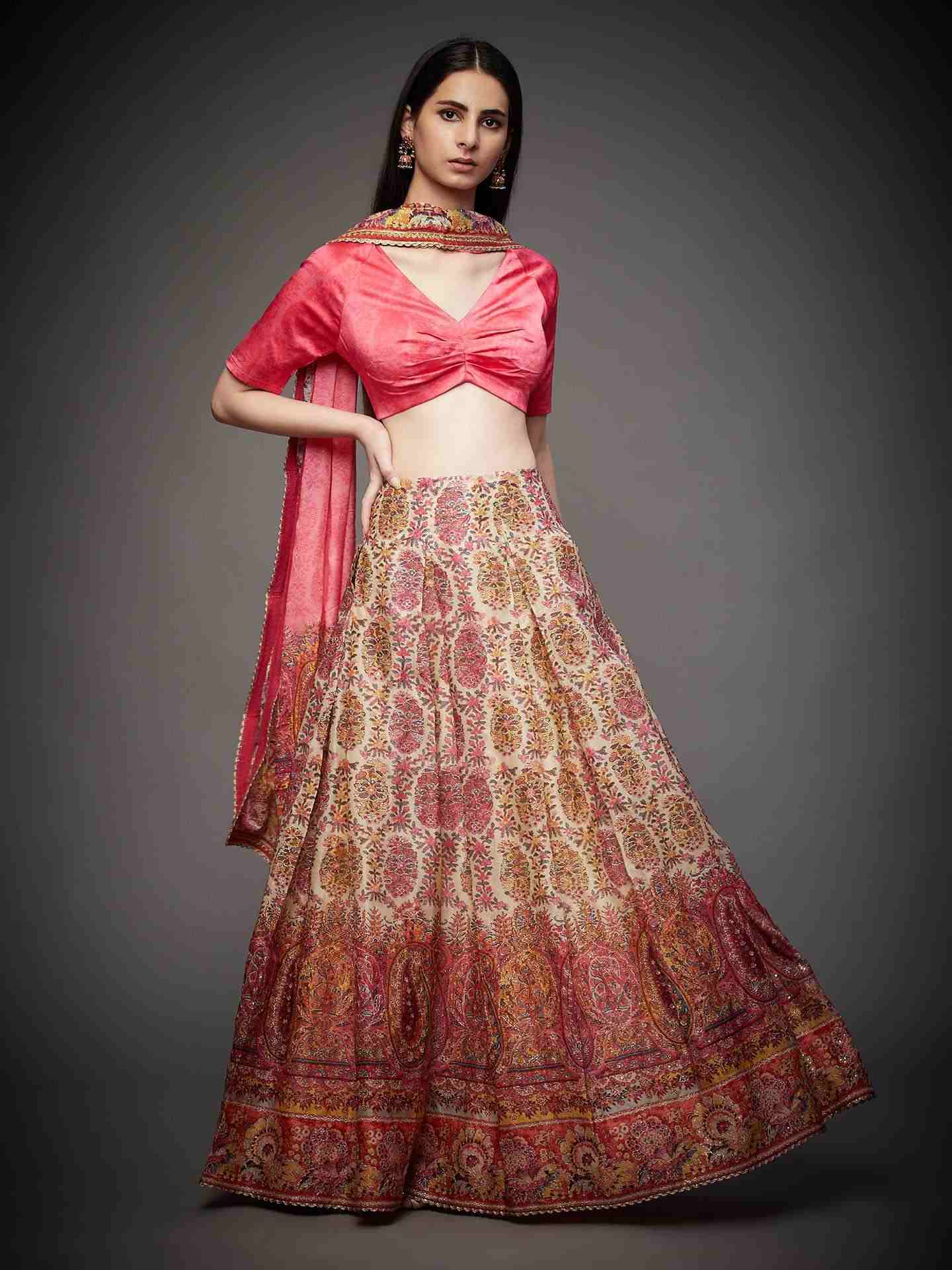 Ecru & Punch Pink Emily Lehenga Set