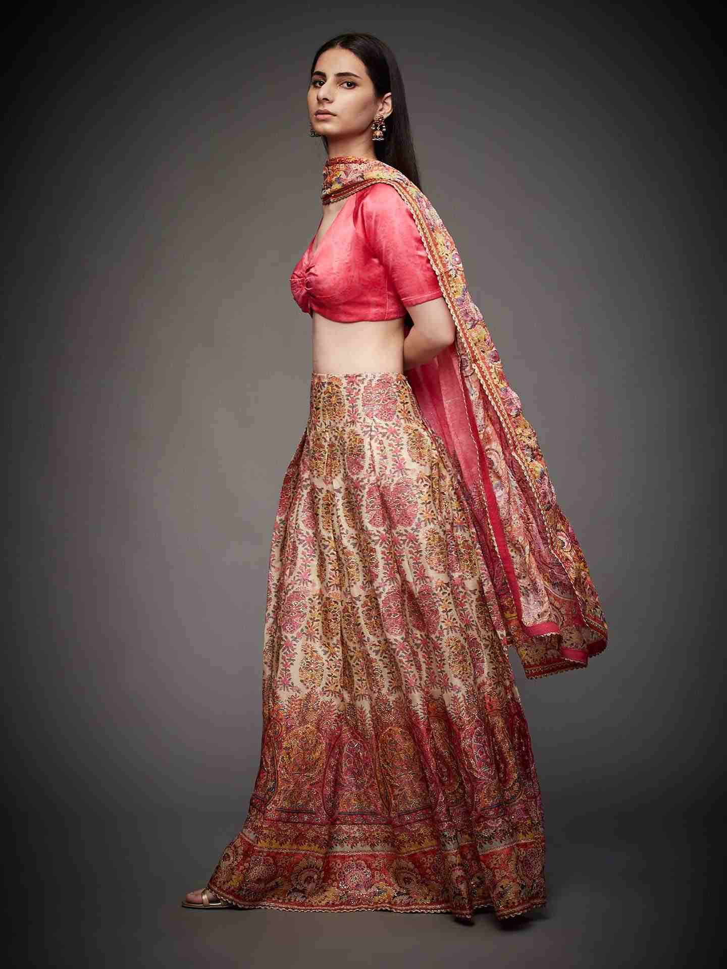Ecru & Punch Pink Emily Lehenga Set