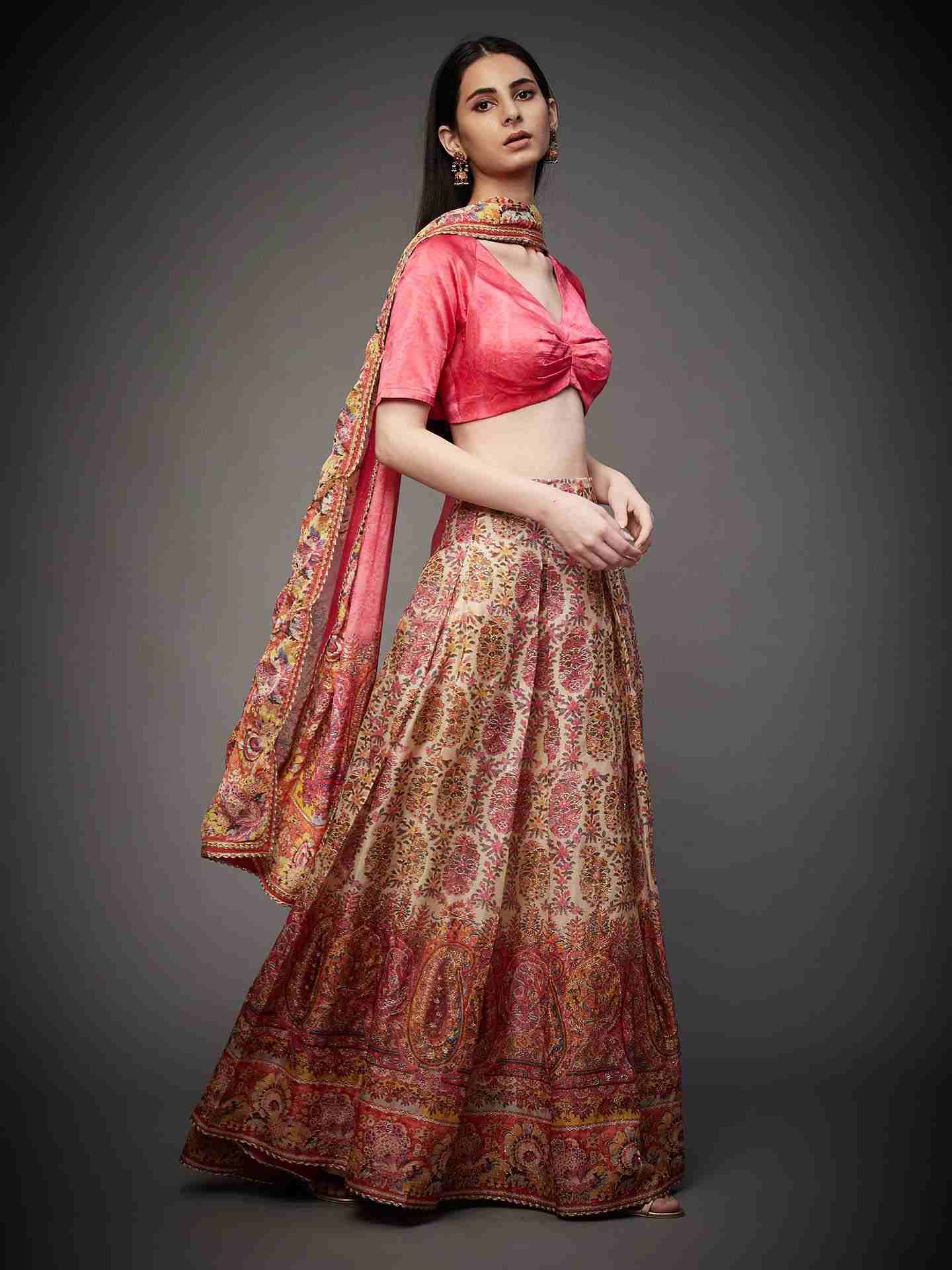 Ecru & Punch Pink Emily Lehenga Set