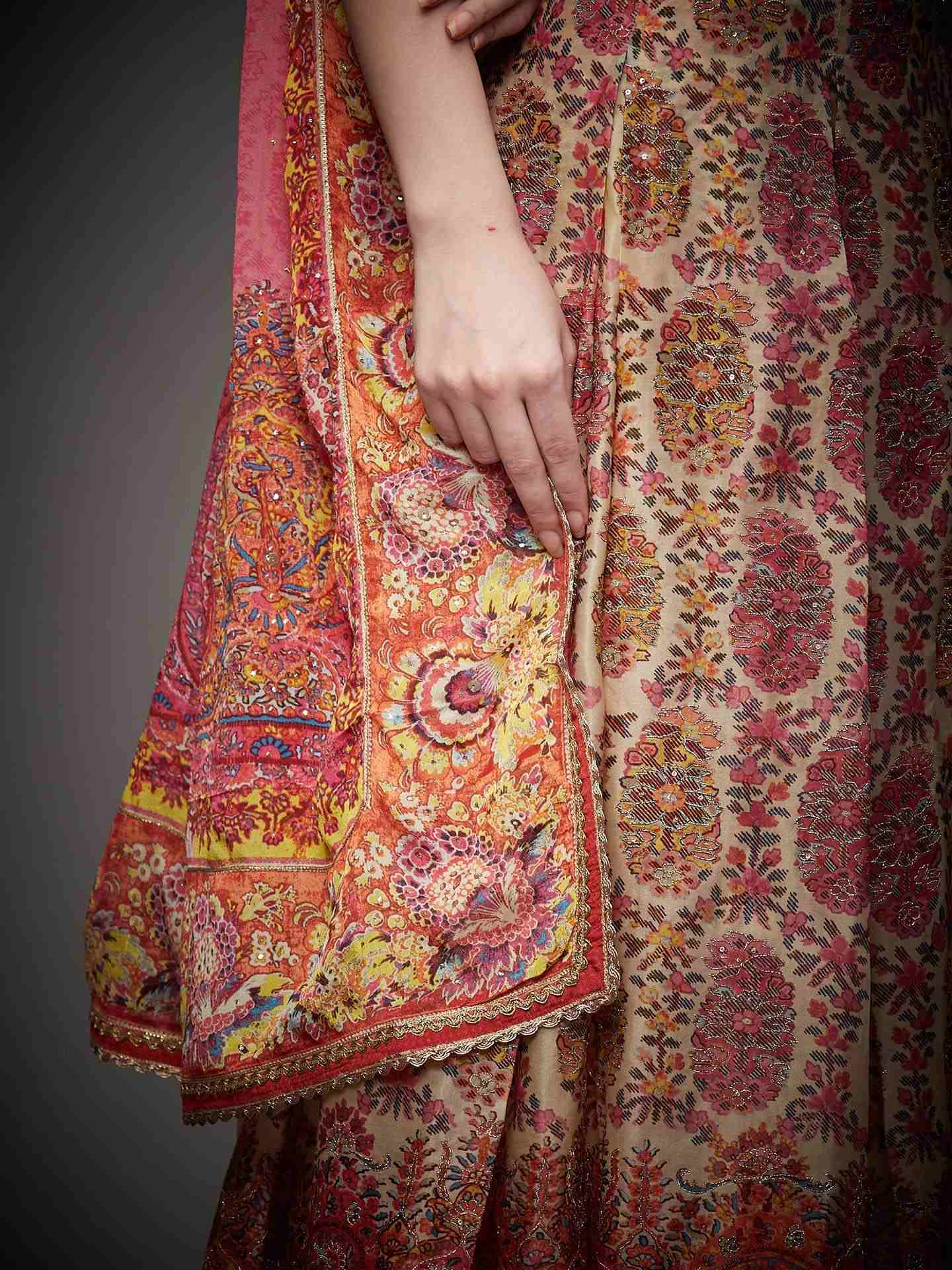 Ecru & Punch Pink Emily Lehenga Set