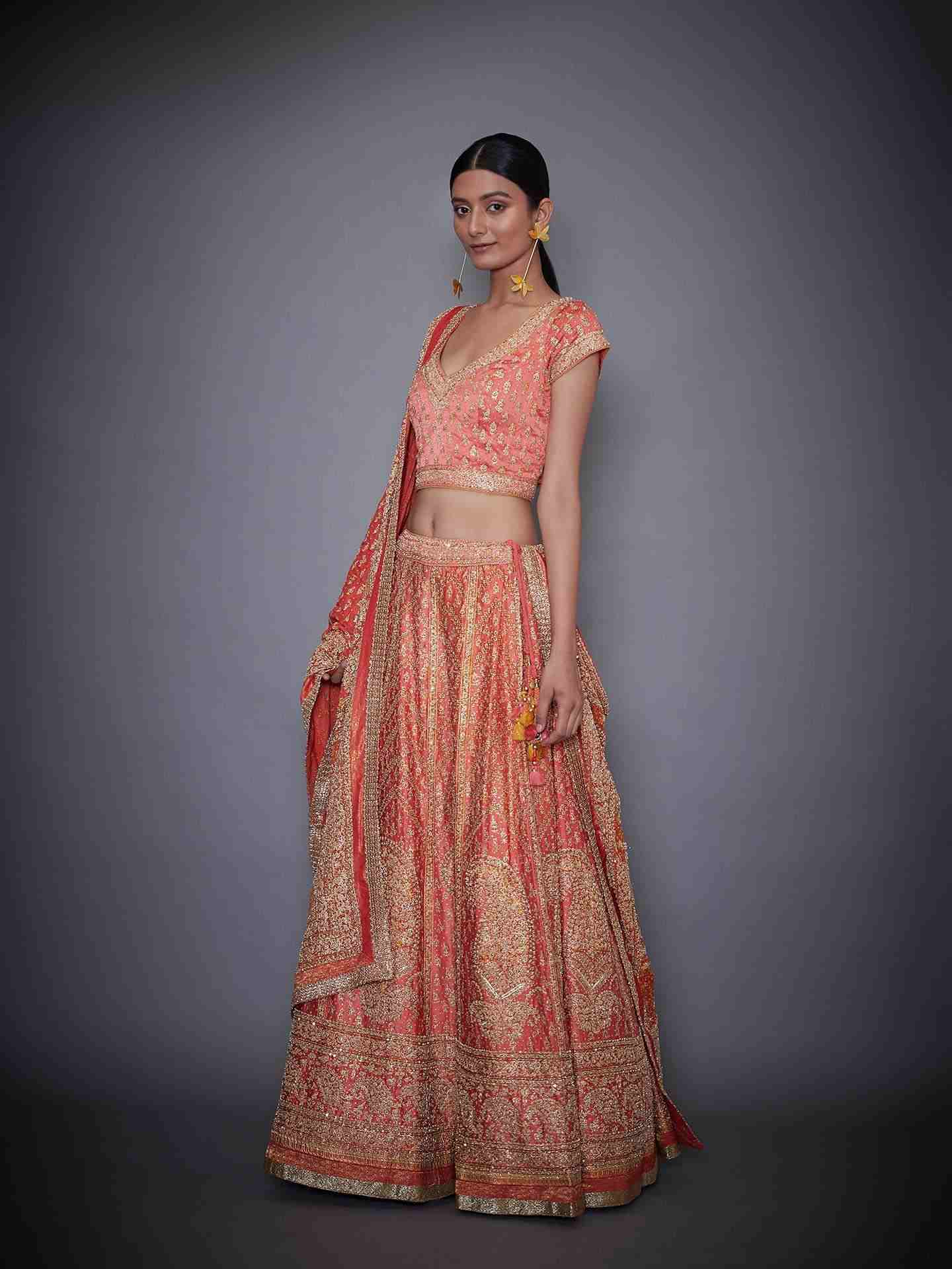 Coral Daya Zardozi Lehenga Set