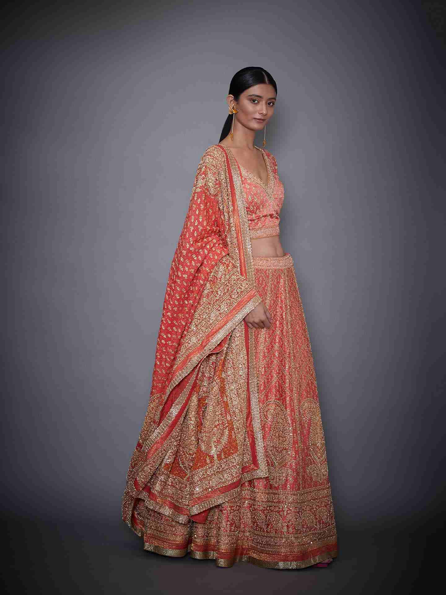 Coral Daya Zardozi Lehenga Set