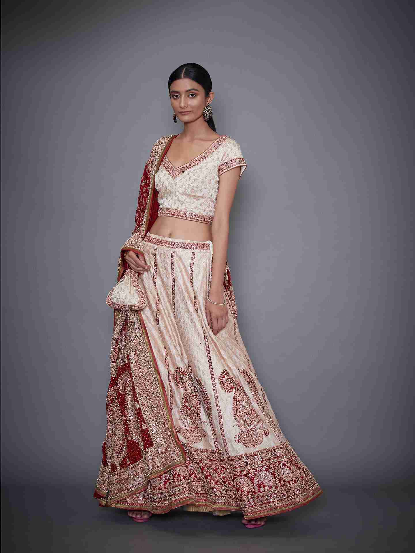 Off White & Red Daya Zardozi Lehenga Set