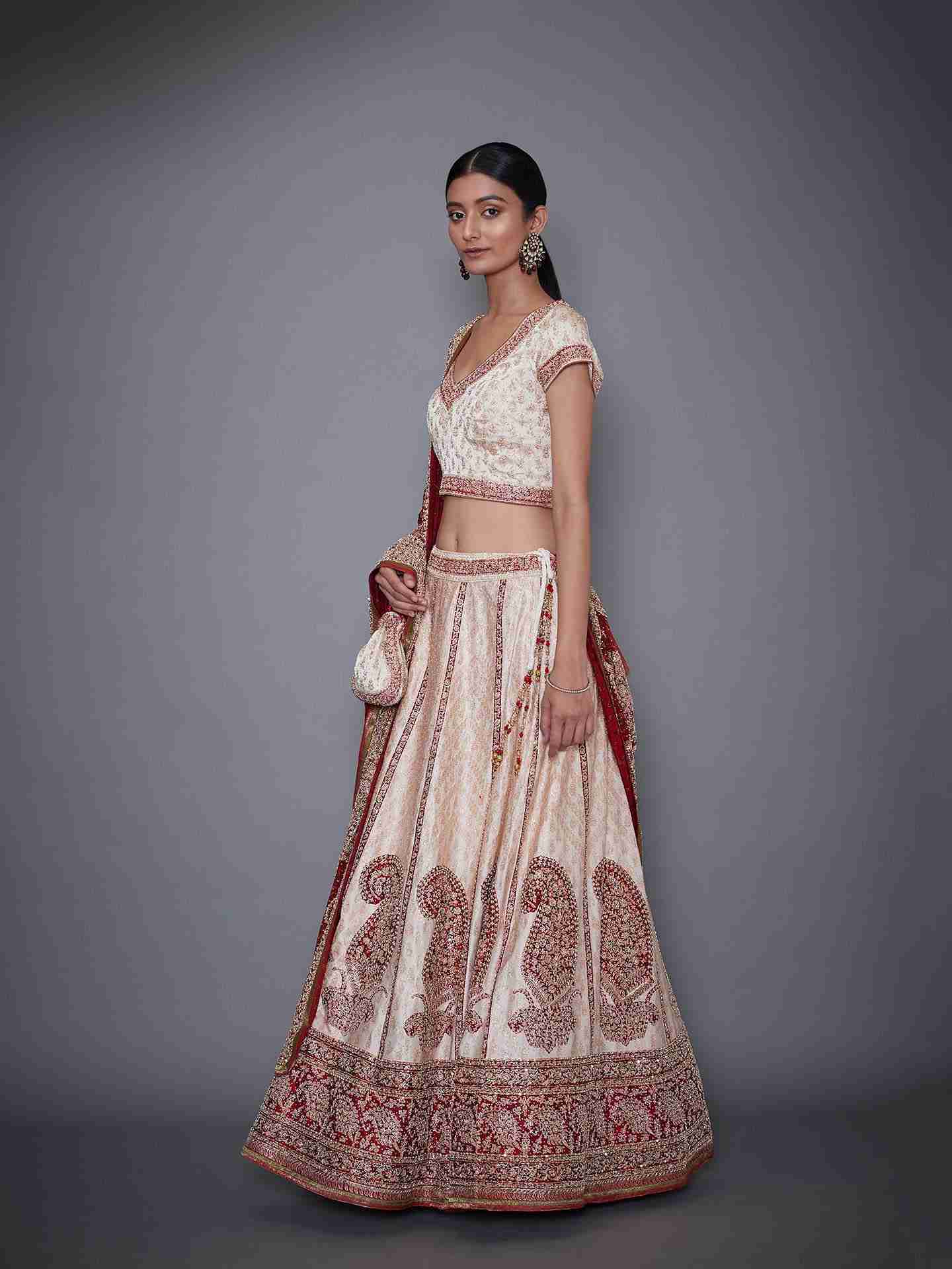 Off White & Red Daya Zardozi Lehenga Set