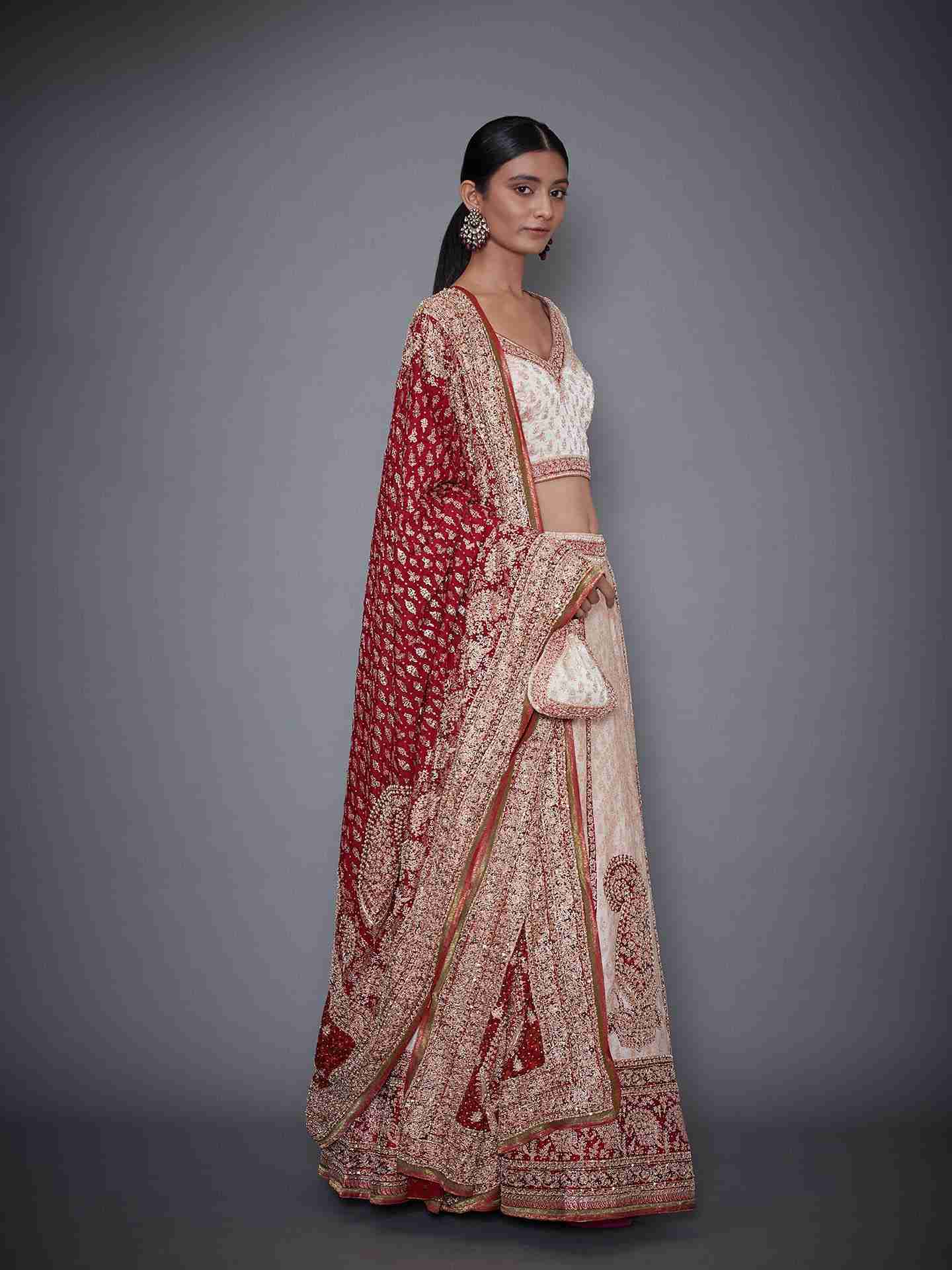 Off White & Red Daya Zardozi Lehenga Set