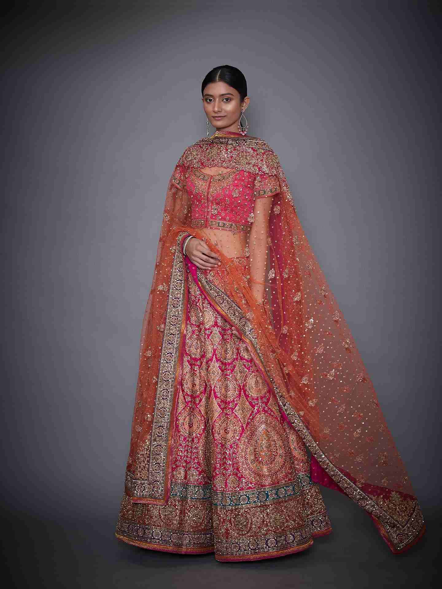 Fuschia & Orange Concentric Eye Lehenga Set