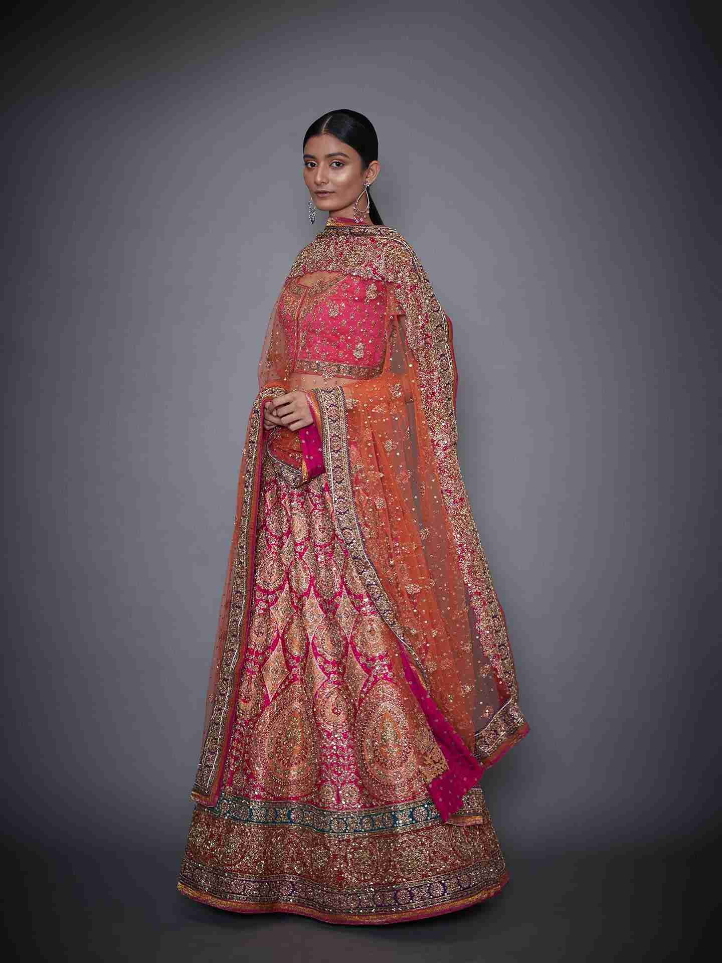 Fuschia & Orange Concentric Eye Lehenga Set