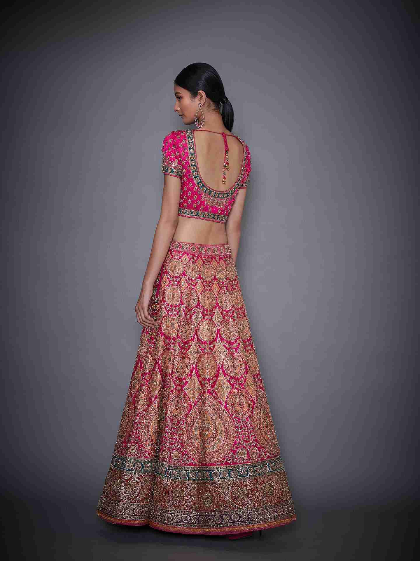 Fuschia & Orange Concentric Eye Lehenga Set