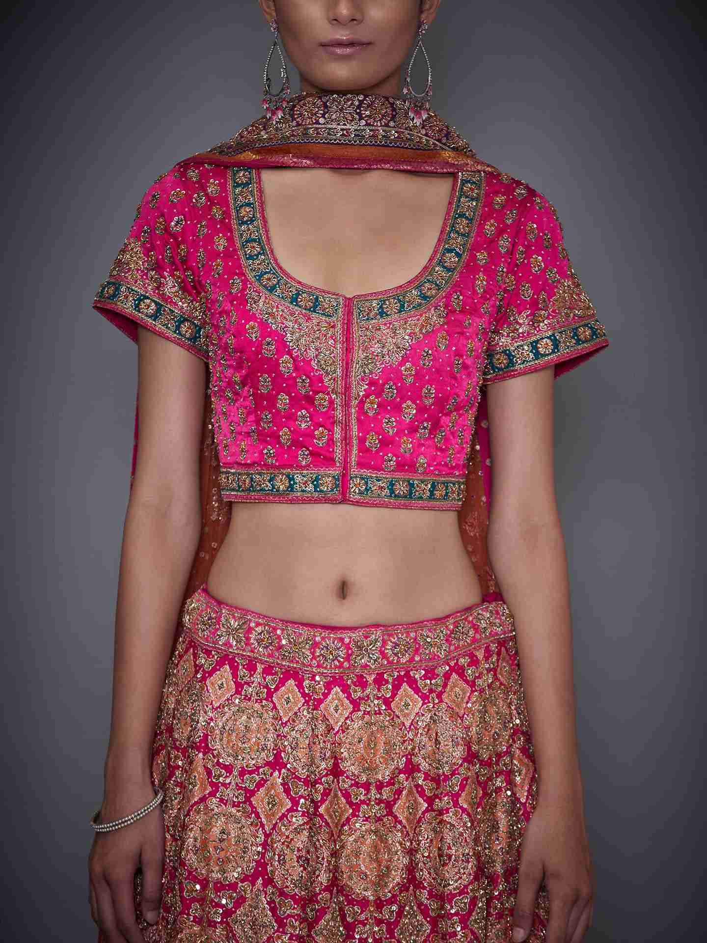 Fuschia & Orange Concentric Eye Lehenga Set