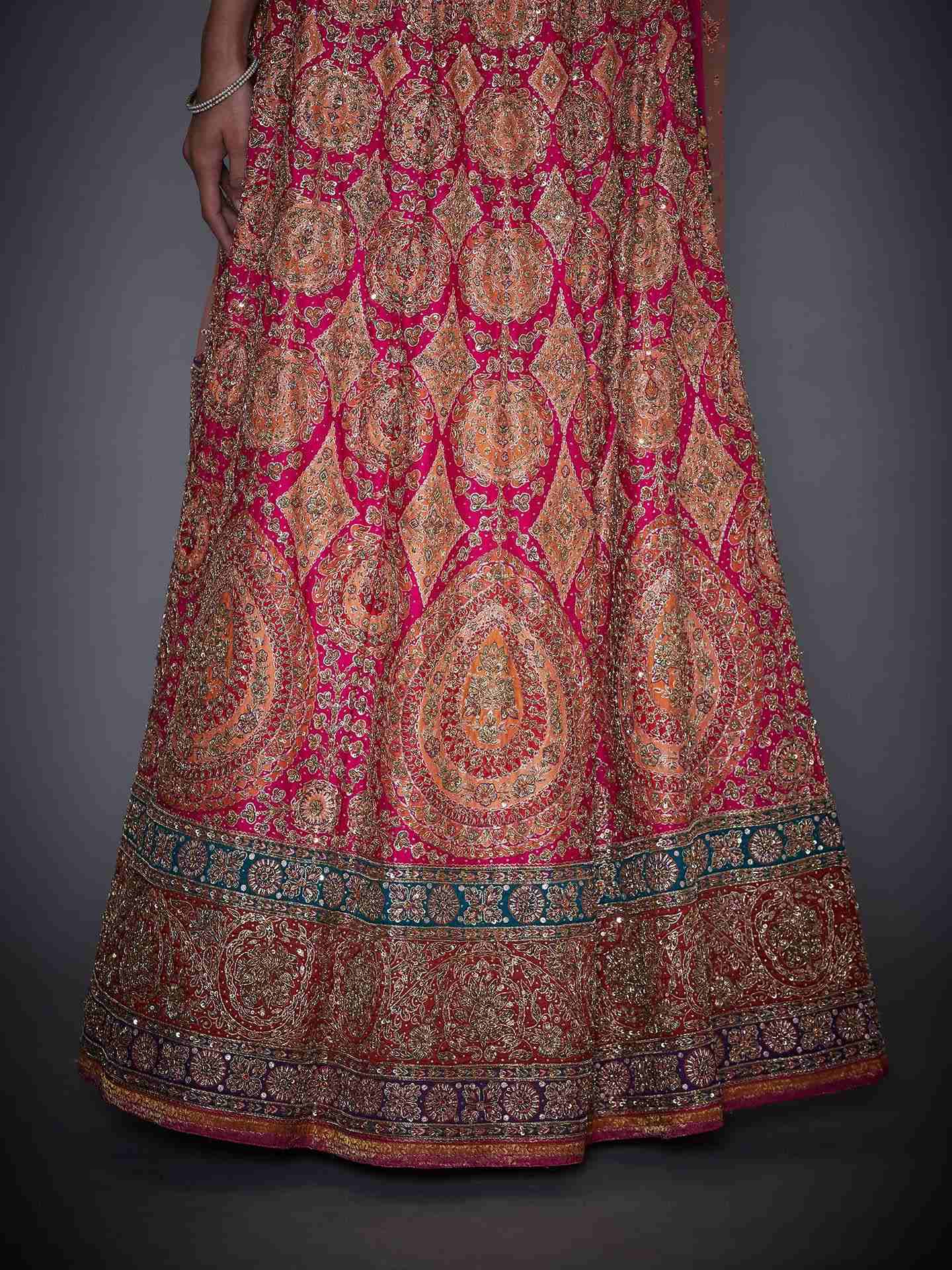 Fuschia & Orange Concentric Eye Lehenga Set