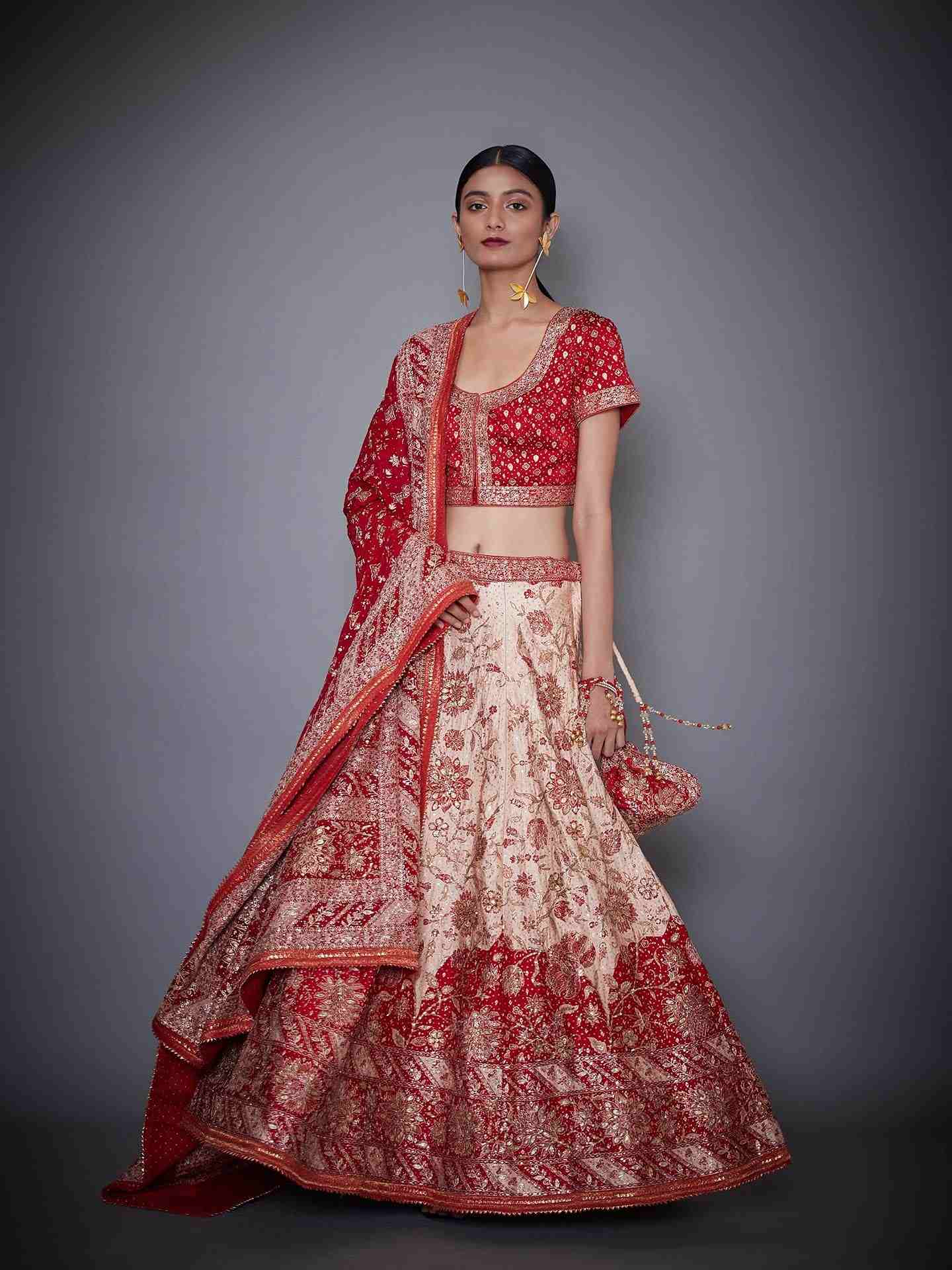 Off White & Red Ria Ari Lehenga Set