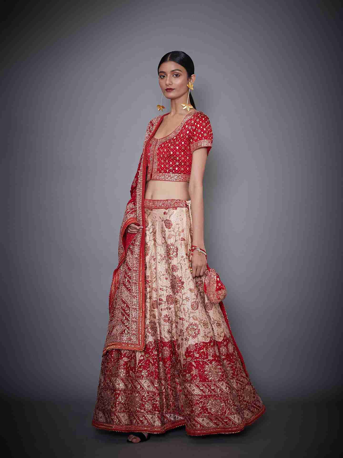 Off White & Red Ria Ari Lehenga Set