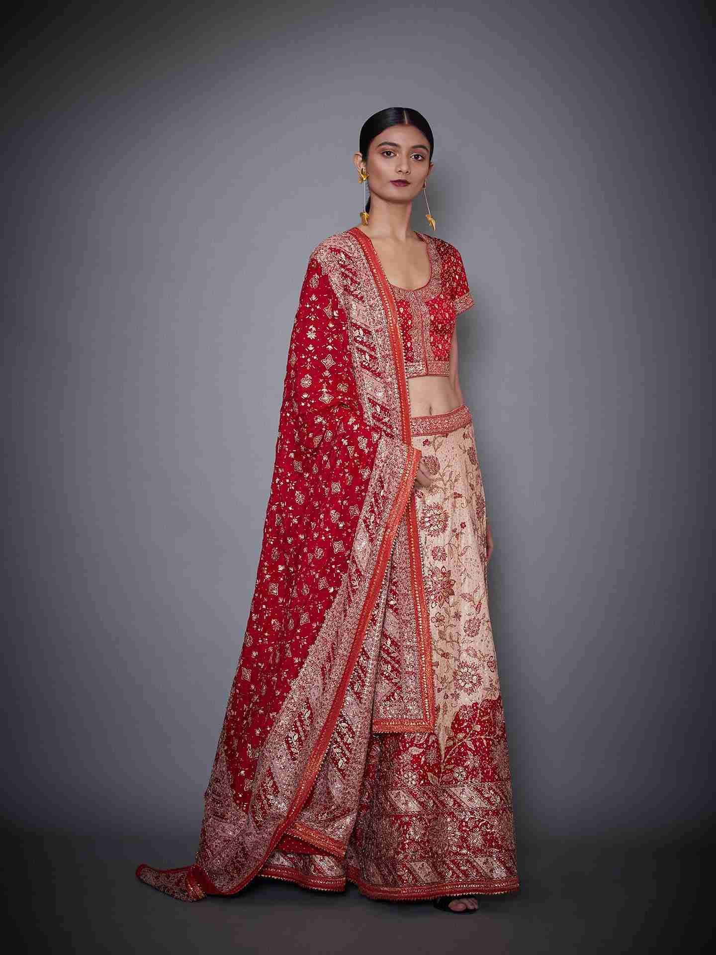 Off White & Red Ria Ari Lehenga Set