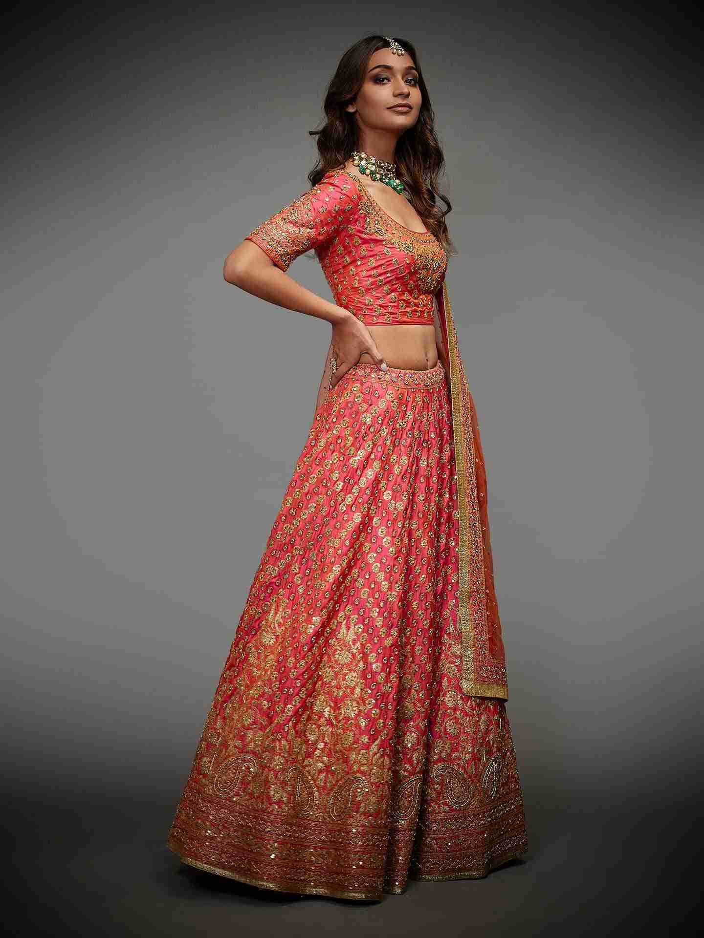 Coral & Orange Sana Lehenga Set
