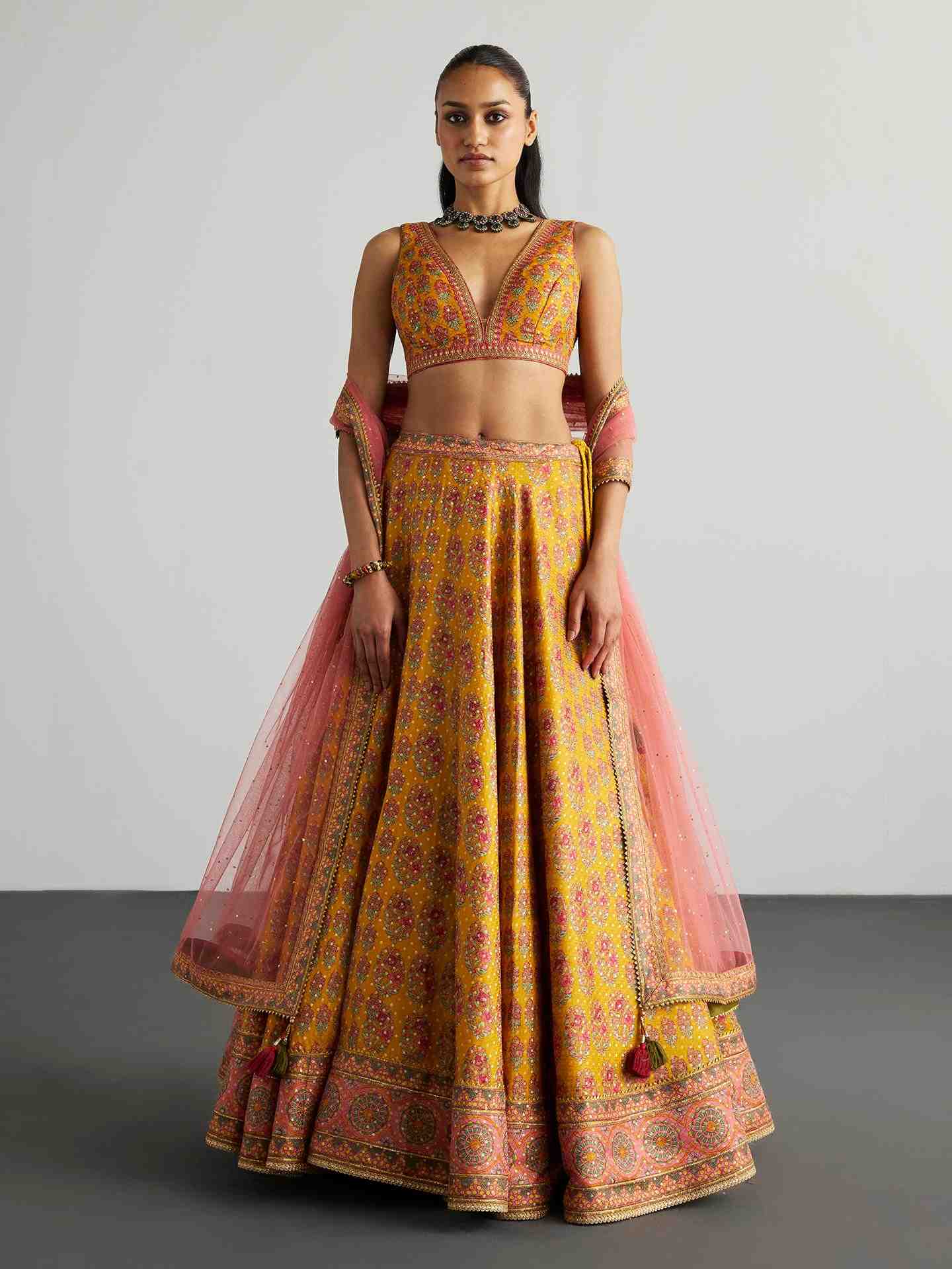 Mustard & Pink Cheepa Lehenga Set