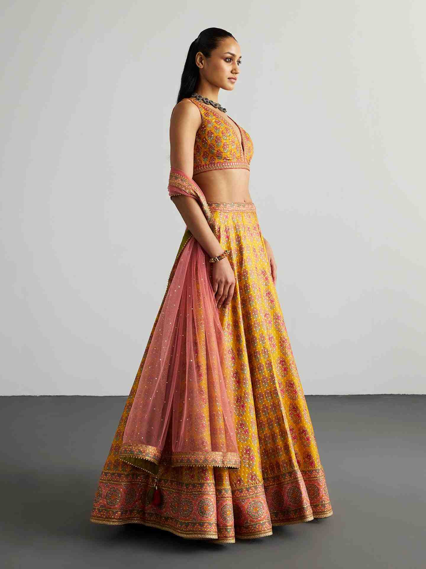 Mustard & Pink Cheepa Lehenga Set