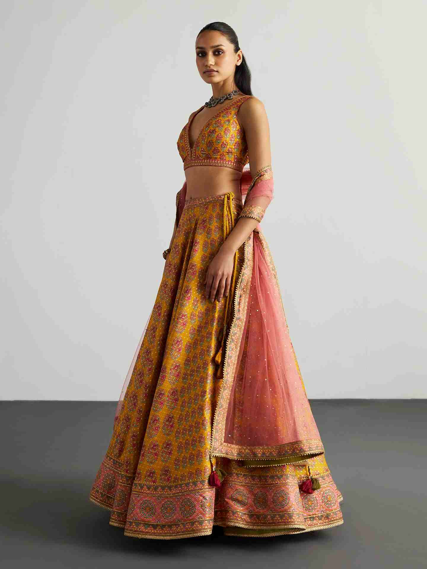 Mustard & Pink Cheepa Lehenga Set