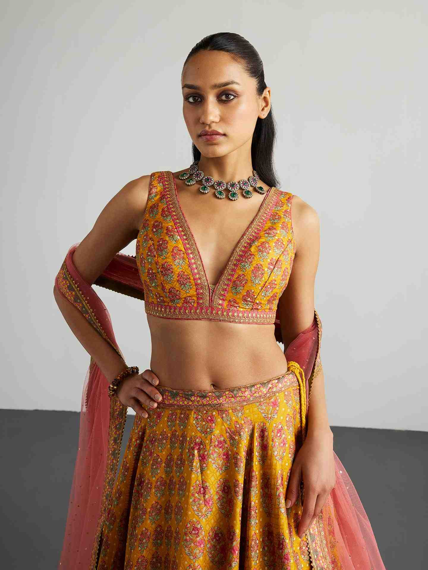 Mustard & Pink Cheepa Lehenga Set