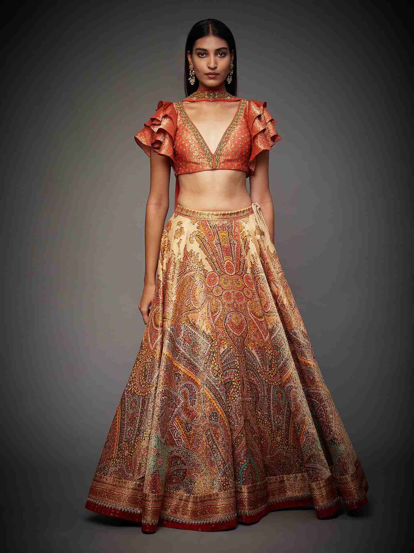 Burnt Orange & Multi Niscira Lehenga Set