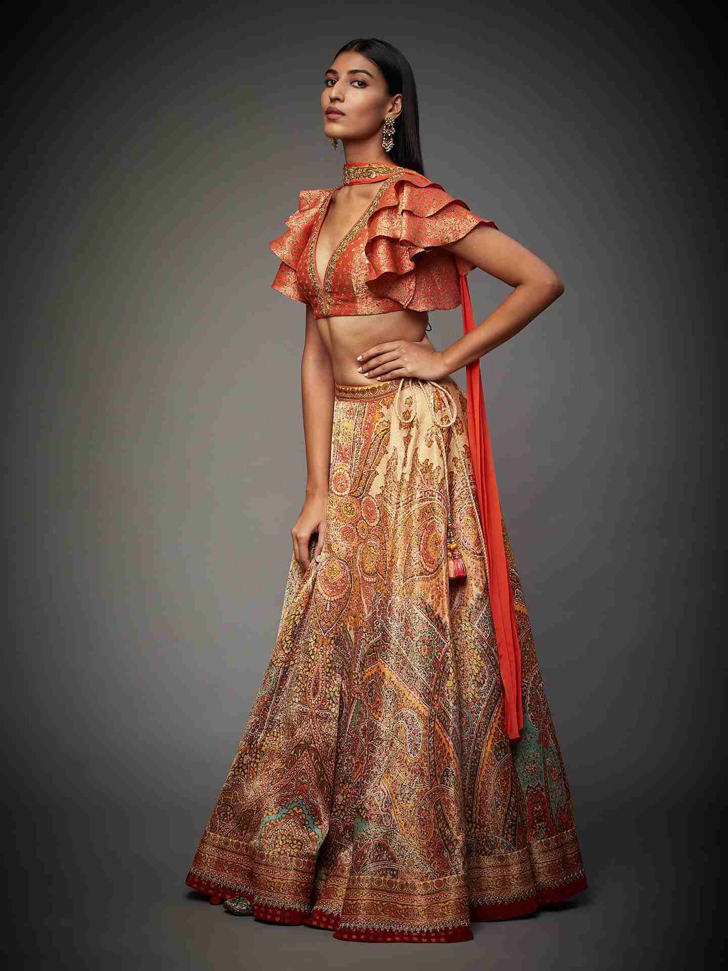Burnt Orange & Multi Niscira Lehenga Set