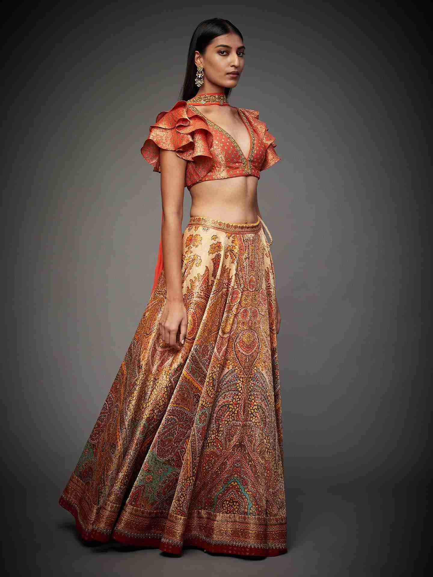 Burnt Orange & Multi Niscira Lehenga Set