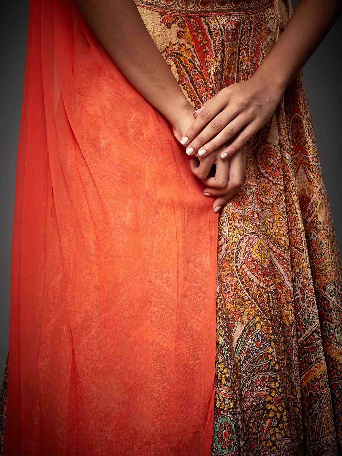 Burnt Orange & Multi Niscira Lehenga Set