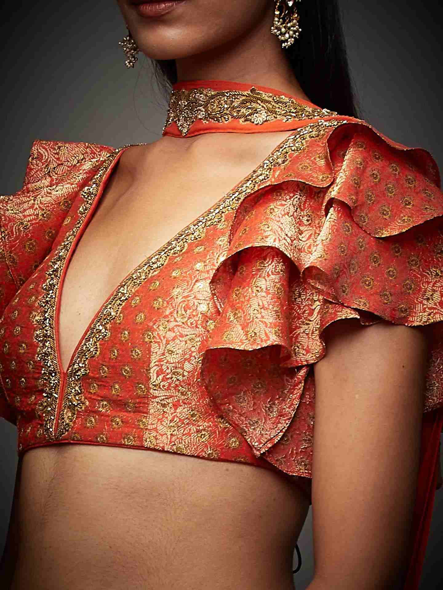 Burnt Orange & Multi Niscira Lehenga Set