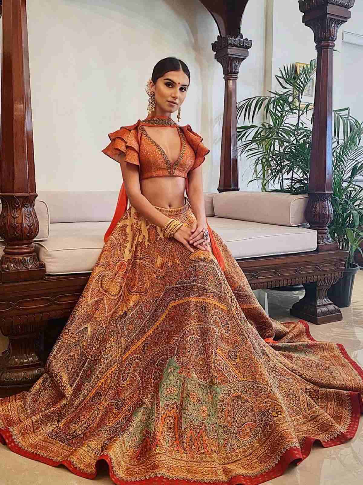 Burnt Orange & Multi Niscira Lehenga Set