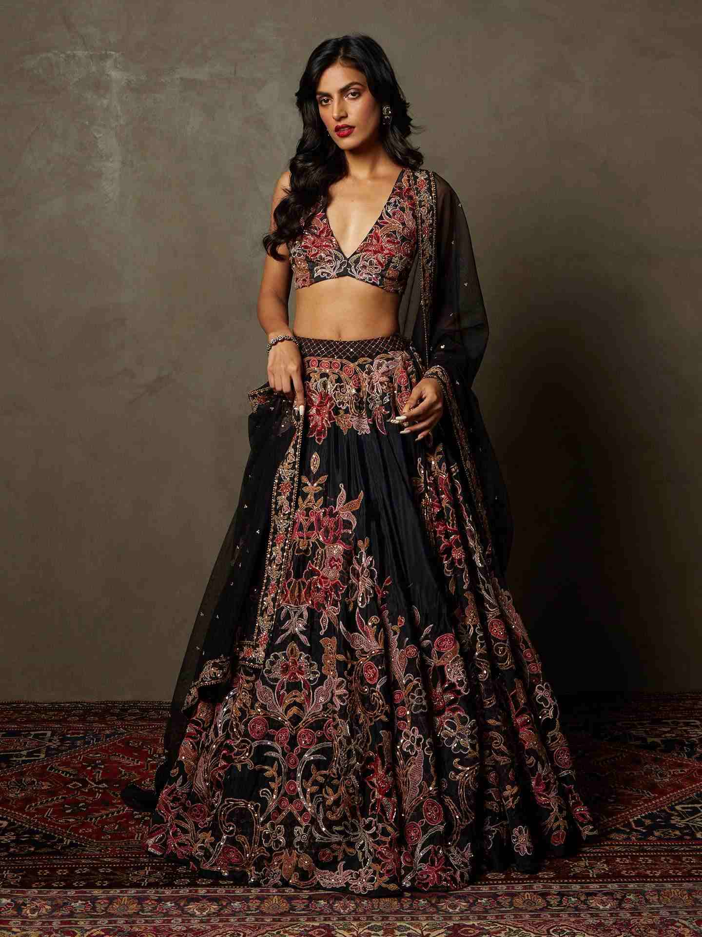 Black & Multi Adenia Lehenga Set