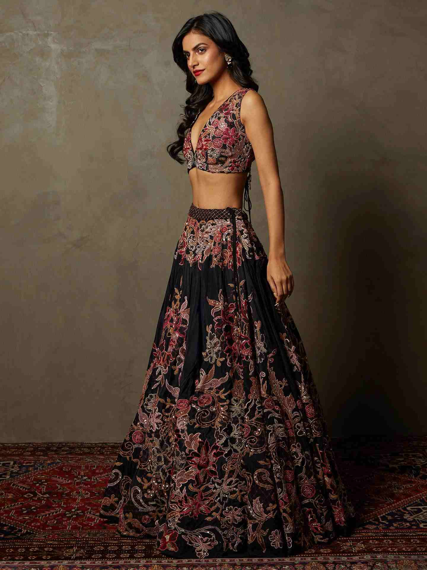 Black & Multi Adenia Lehenga Set